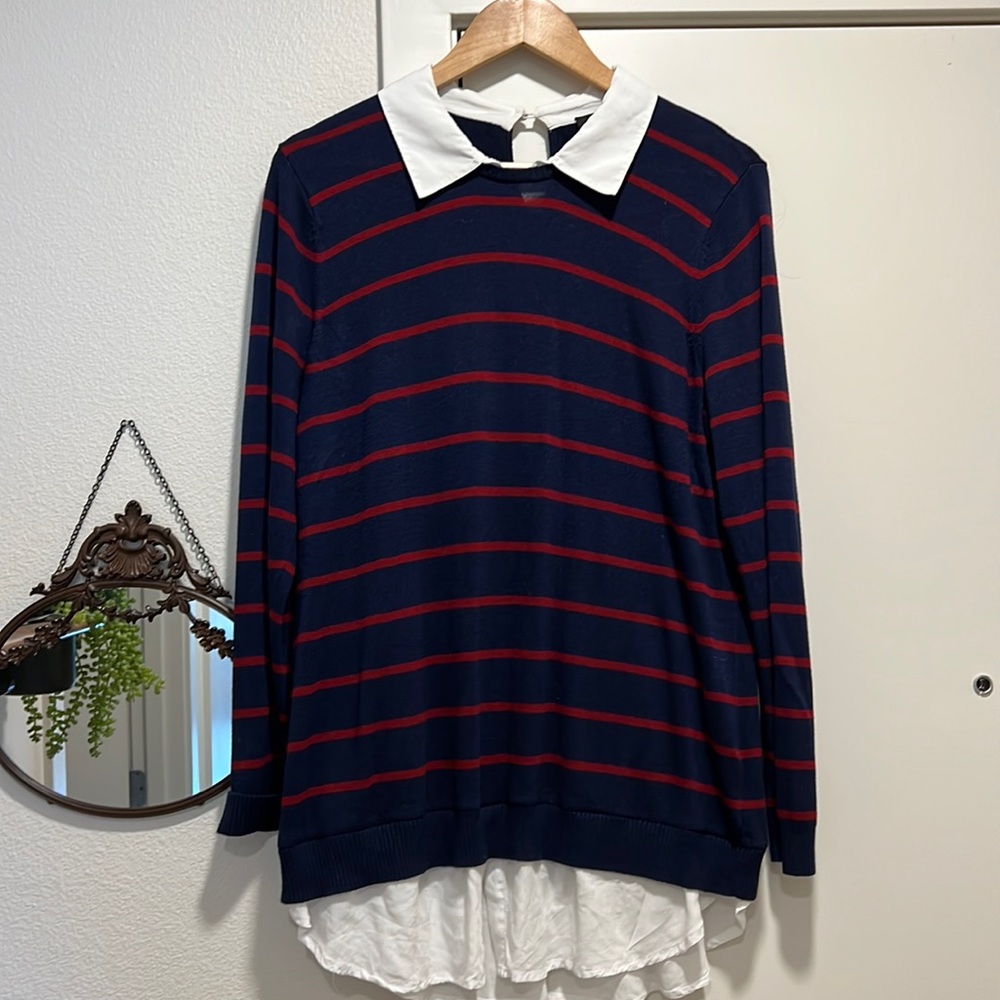 Torrid Navy & Red Collared Long Sleeve